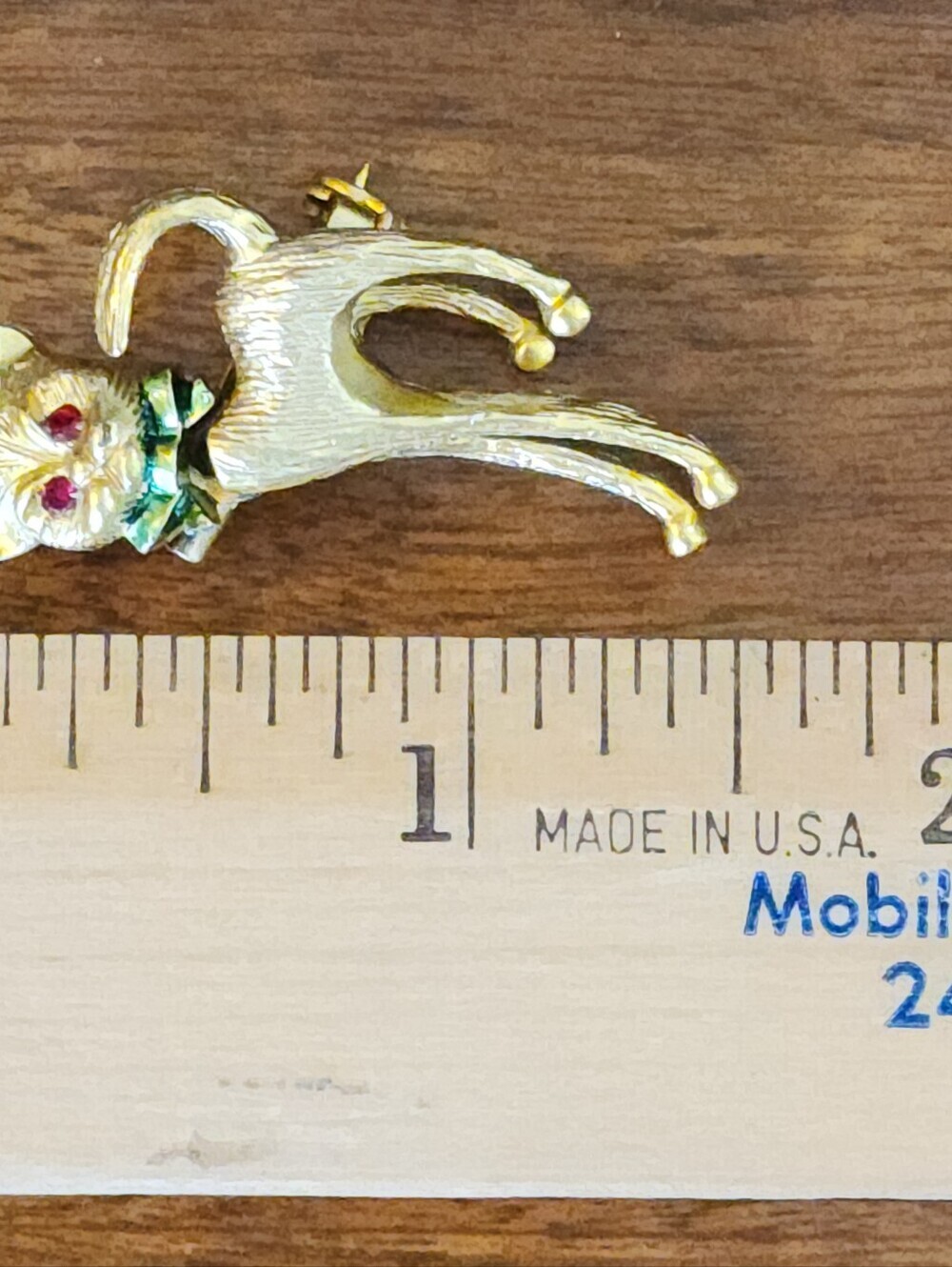 VTG Scaredy Cat Brushed Gold Tone Movable Head Red Rhinestone Eyes 1.5 Inches - Picture 6 of 6